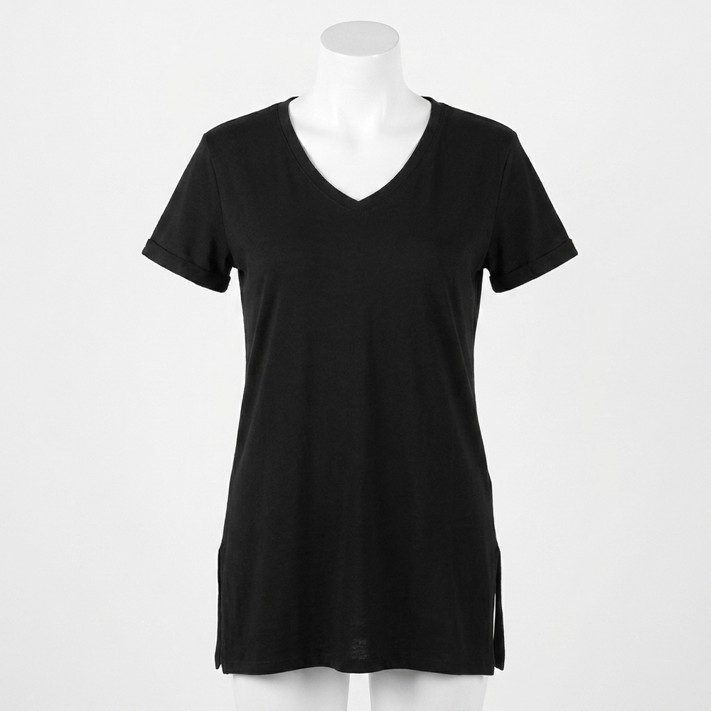 NEW AMBAR v-neck side slit cotton tunic t-shirt in black